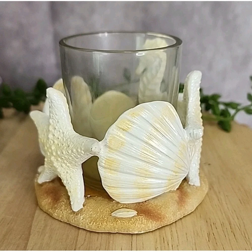 Yankee Candle Turquoise Sky Votive Candles & Seashell Beach‎ Glass Candle Holder